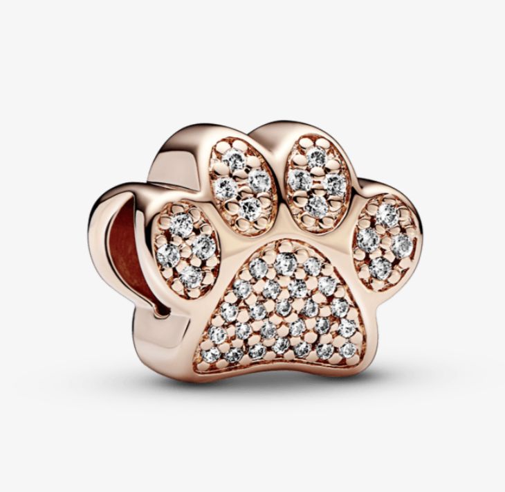 Charm huella de patita reluciente recubrimie Rose Gold