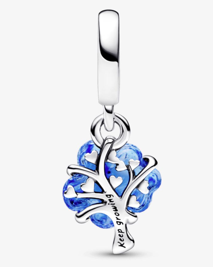 Charm colgante árbol de familia de cristal murano azul