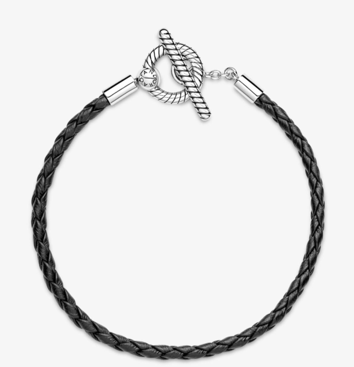 Brazalete de cuero trenzado con broche barra T