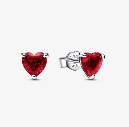 Aretes de botón Corazón rojo Pandora Plata Esterlina