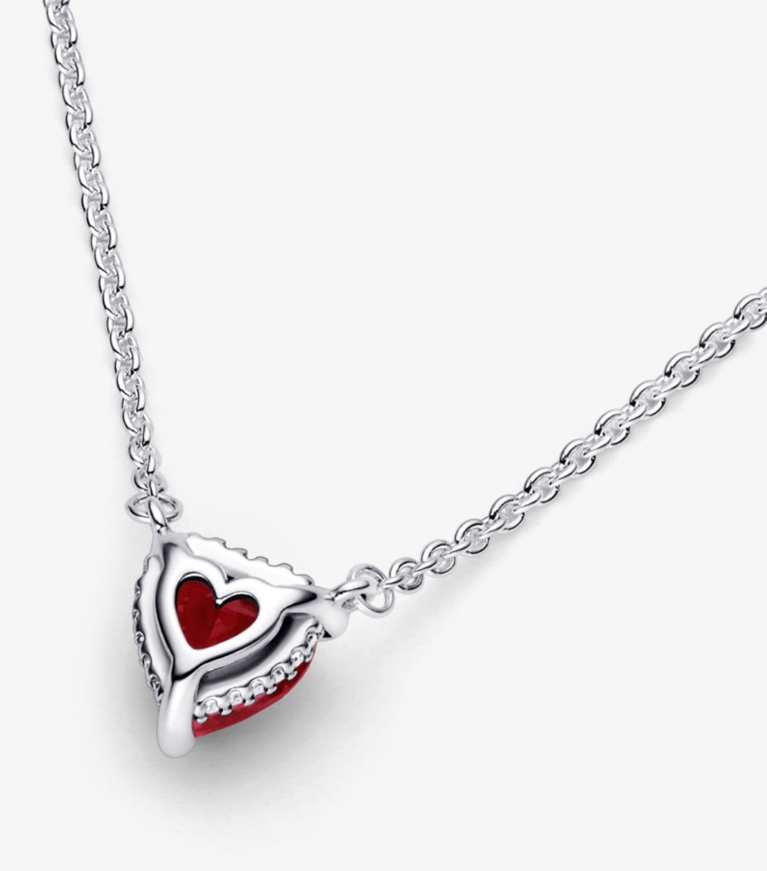 Collar Corazon Con Halo Rojo de Plata