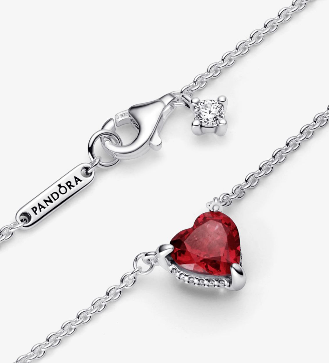 Collar Corazon Con Halo Rojo de Plata