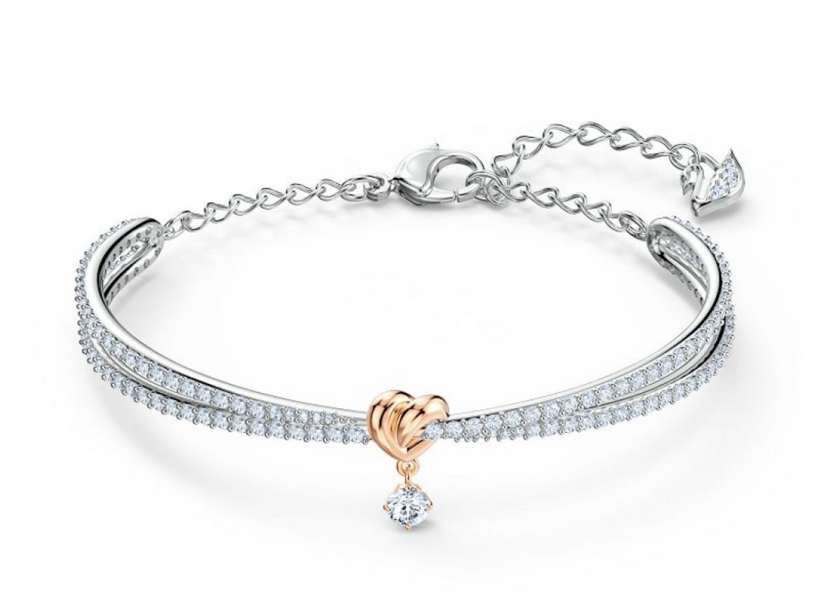 Brazalete Swarovski doble con corazon