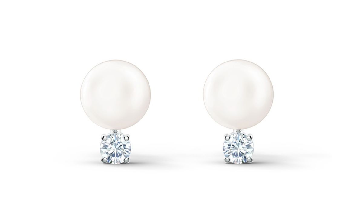 Aros Swarovski Perla Blanca con Cristal