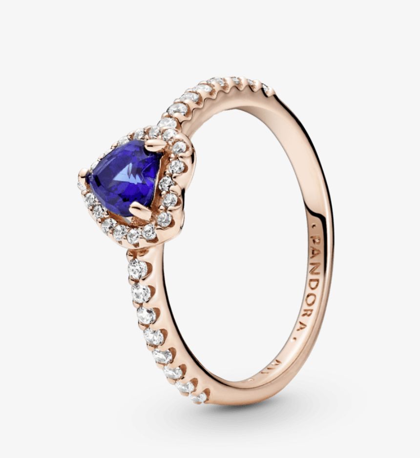 Anillo de corazón elevado azul brillante recubrimiento rose gold