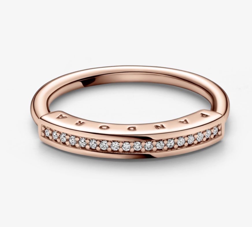 Anillo I-D en pavé Pandora Signature recubrimiento rose gold