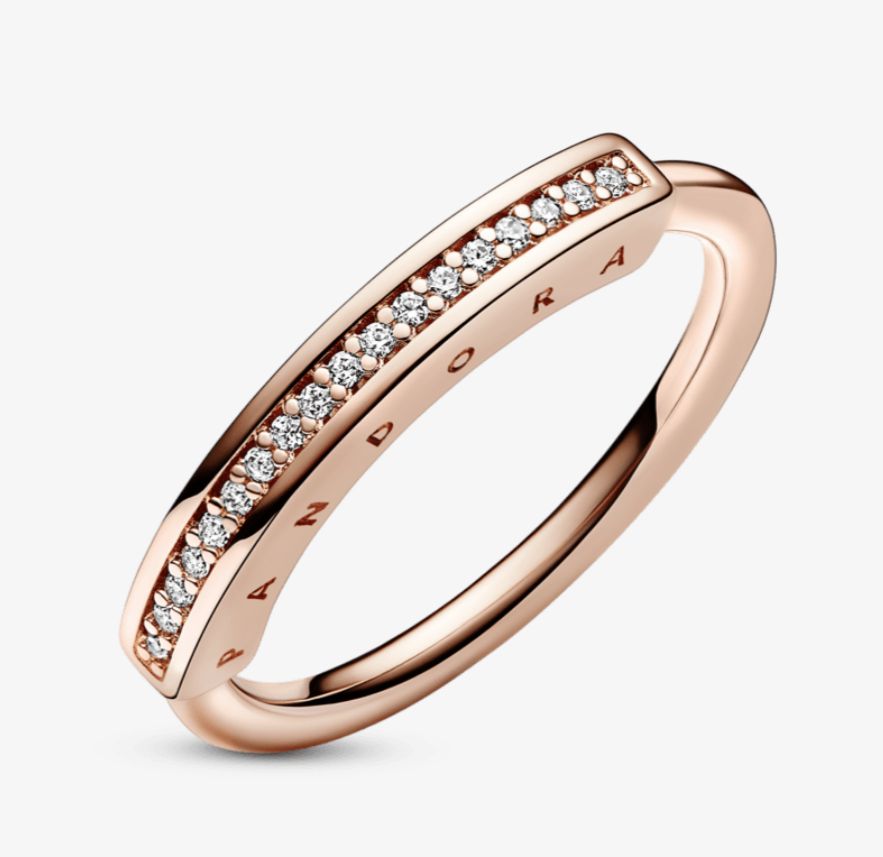 Anillo I-D en pavé Pandora Signature recubrimiento rose gold