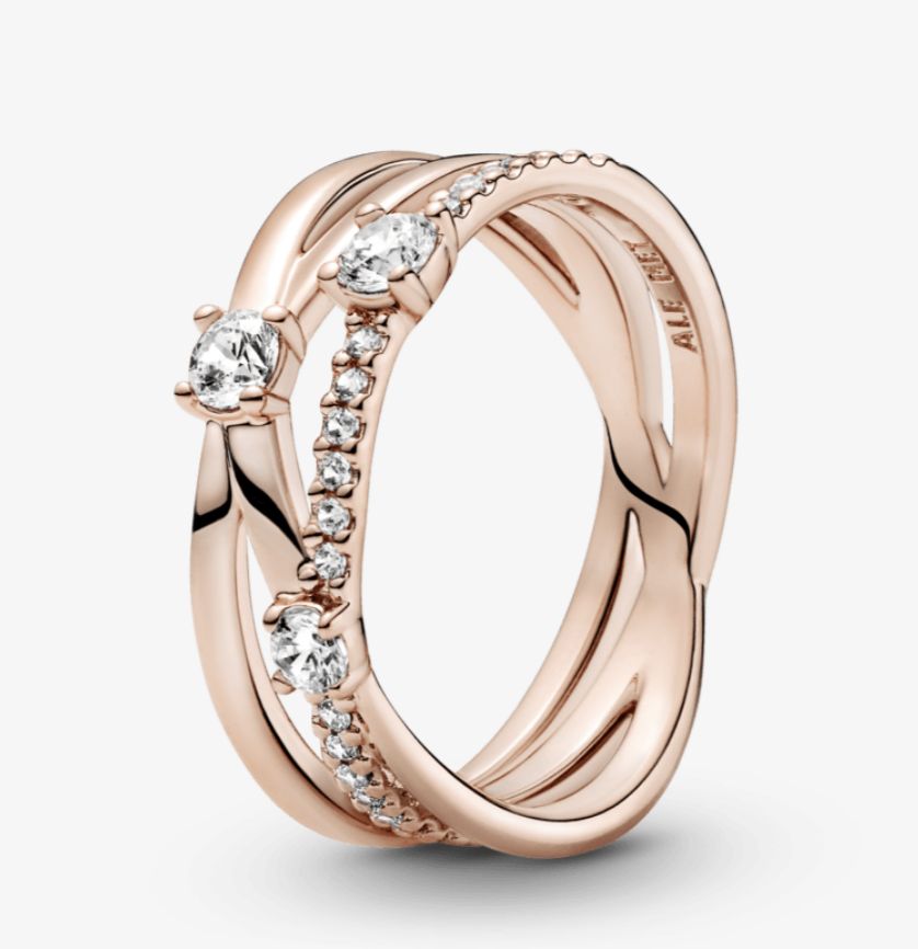 Anillo banda triple resplandeciente recubrimiento en rose gold