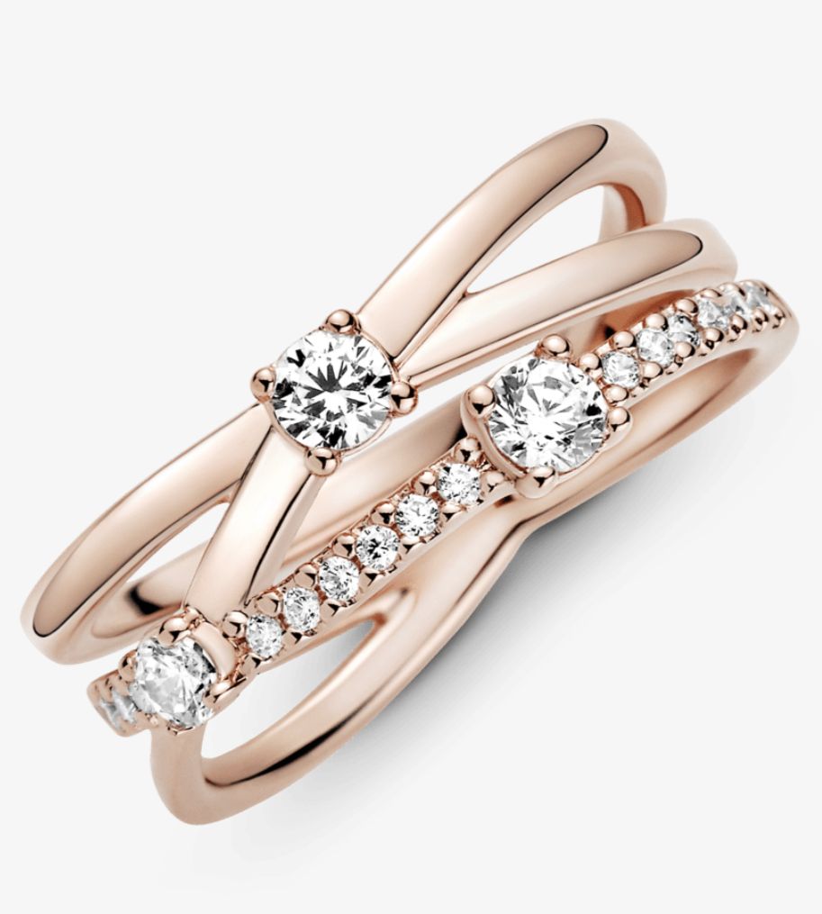 Anillo banda triple resplandeciente recubrimiento en rose gold