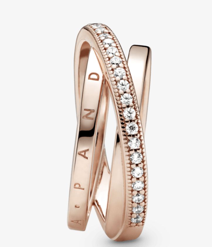 Anillo de banda triple cruzado con pavé Rose gold