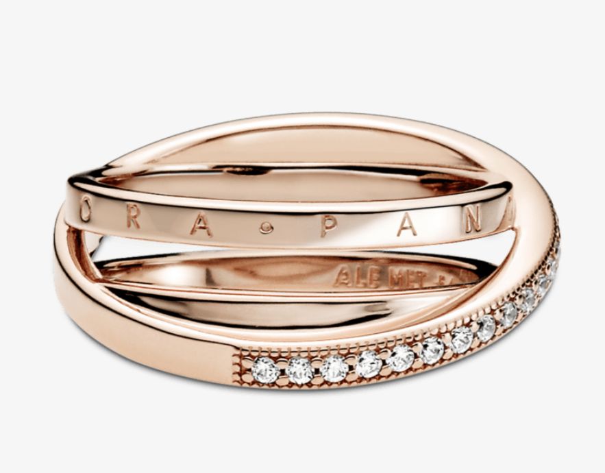 Anillo de banda triple cruzado con pavé Rose gold