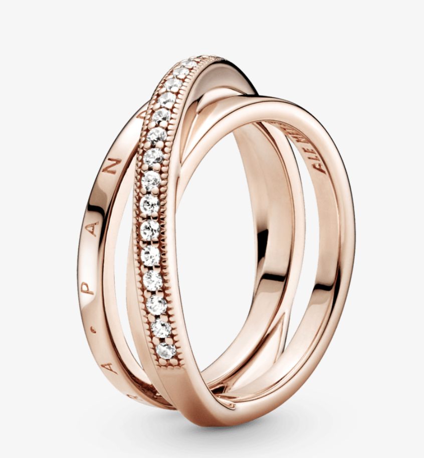 Anillo de banda triple cruzado con pavé Rose gold