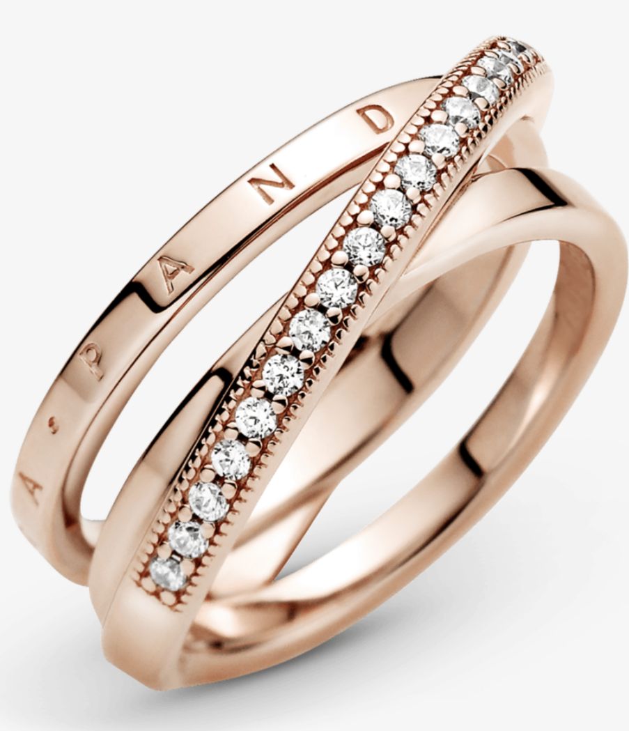 Anillo de banda triple cruzado con pavé Rose gold