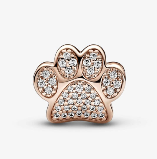 Charm huella de patita reluciente recubrimie Rose Gold