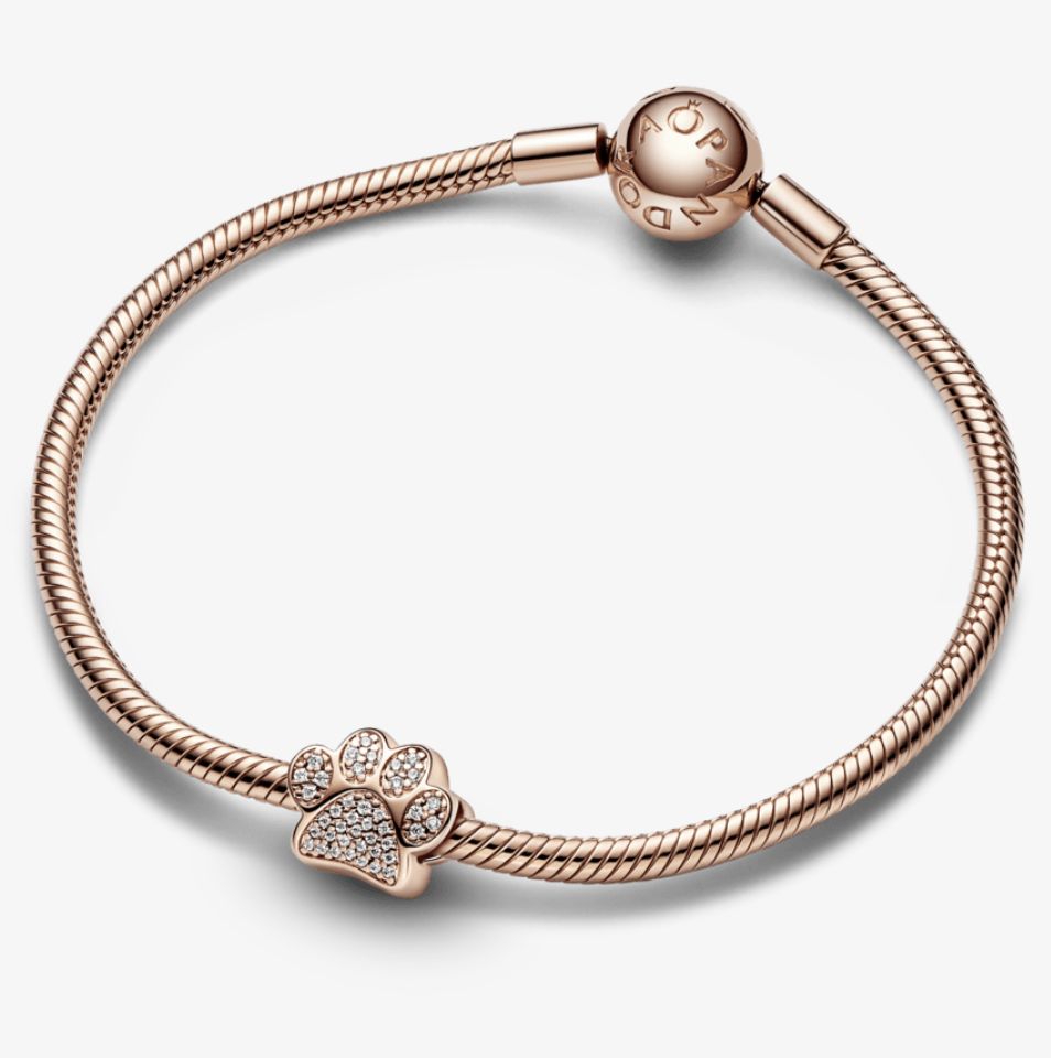 Charm huella de patita reluciente recubrimie Rose Gold