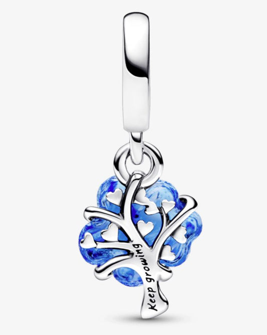 Charm colgante árbol  de familia  de cristal murano azul