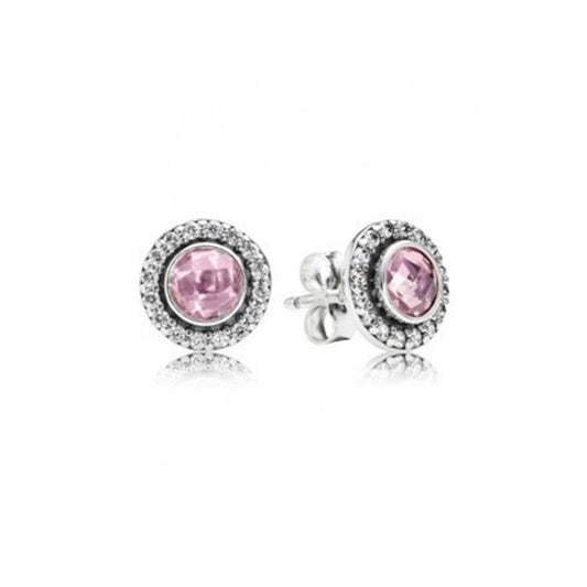 Aretes brillantes con centro rosado y circonitas