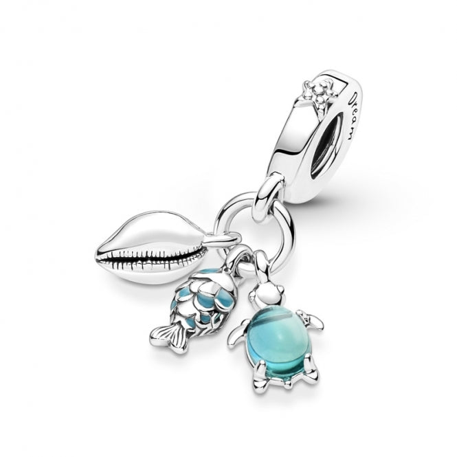 Charm Colgante triple "Tortuga de mar, pez y concha"
