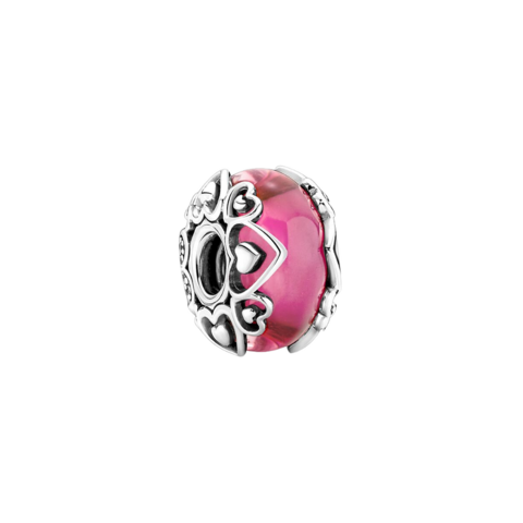 Charm Murano rosado con corazones